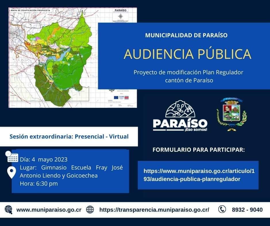 AUDIENCIA PÚBLICA - Proyecto de modificación Plan Regulador cantón de Paraíso
